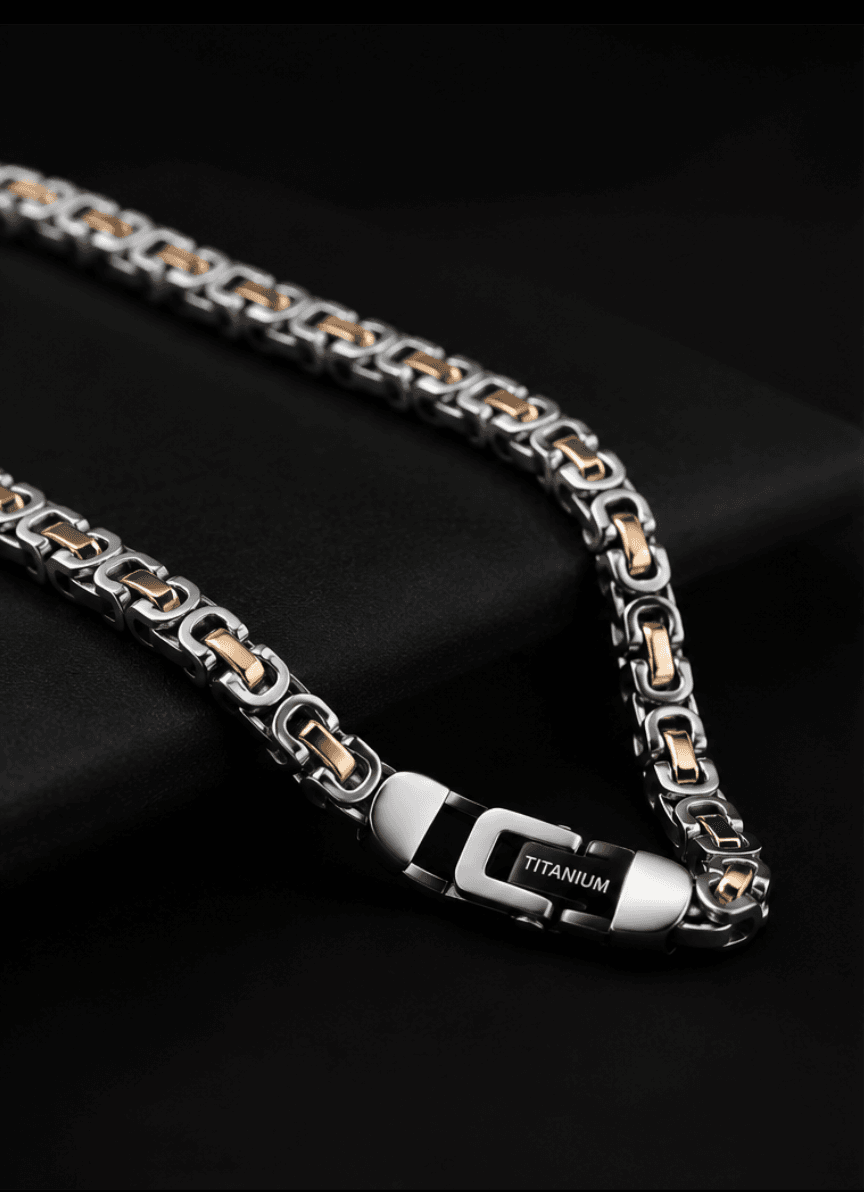 Premium Two-Tone Titanium Link Chain Necklace gallery image 1