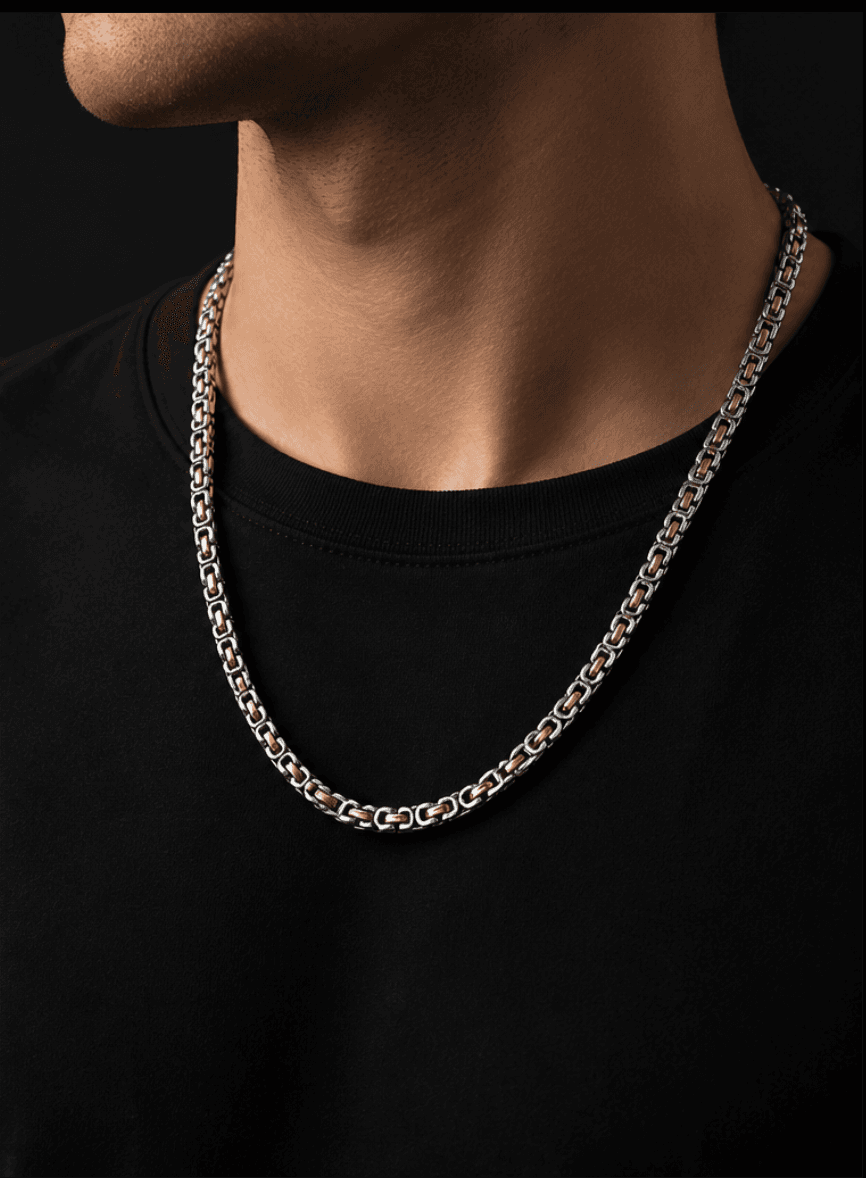 Premium Two-Tone Titanium Link Chain Necklace gallery image 2