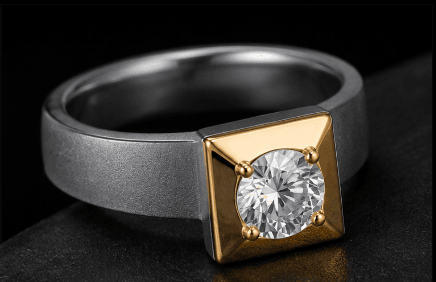 Premium Titanium Solitaire Ring with Gold Accent gallery image 3