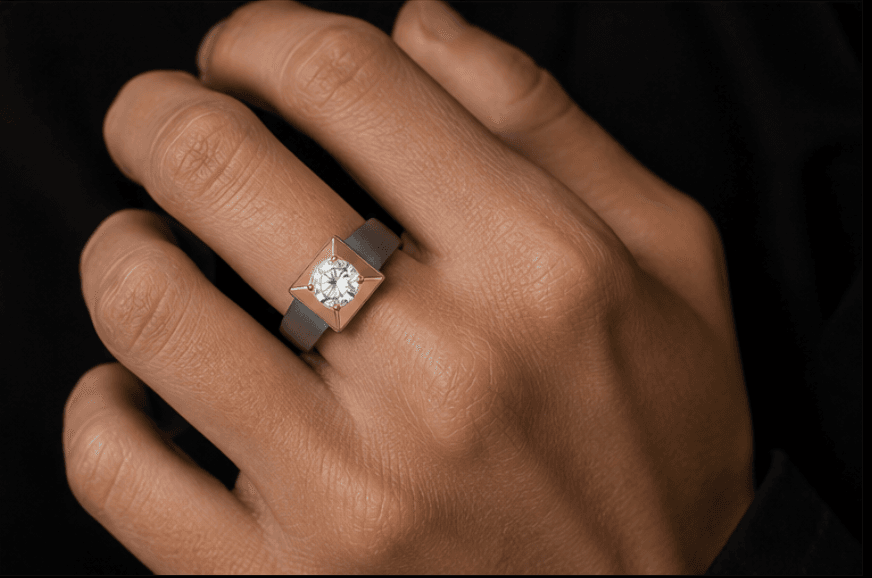 Premium Titanium Solitaire Ring with Gold Accent gallery image 2